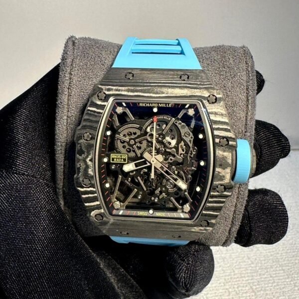 Richard Mille RM 35-02 rafa black bazel with blue strap super clone replica watches in Dubai at watchesindubai.com