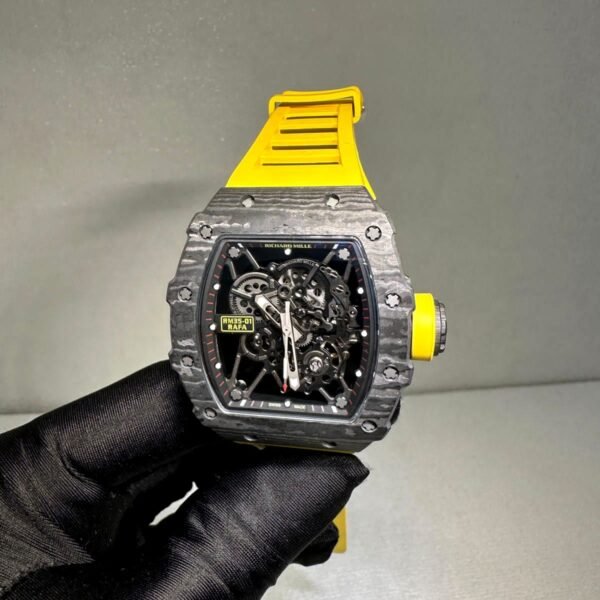 Richard Mille RM 35-01 rafa black bazel with yellow strap super clone watches in Dubai