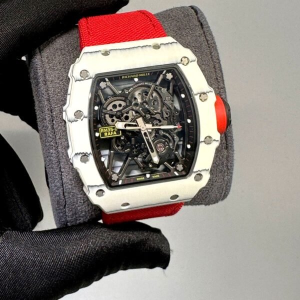 Richard Mille RM 35-01 rafa white bazel with red velcro strap super clone replica watches in Dubai