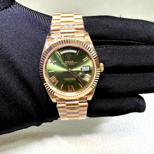 Rolex Day Date 40 mm olive Green Dial with Numeric full rose gold super clone watch