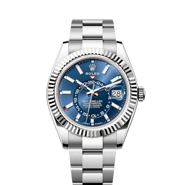 ROLEX SKY DWELLER BLUE DIAL OYSTER STEEL SWISS ETA SUPER MASTER WATCH