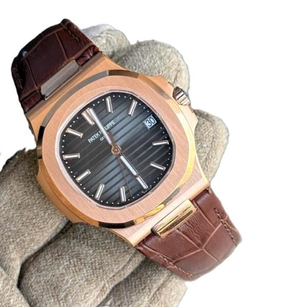 Patek Philippe Nautilus 5711R ROSE GOLD WITH BROWN LEATHER STRAP SUPER CLONE SLIM WATCH