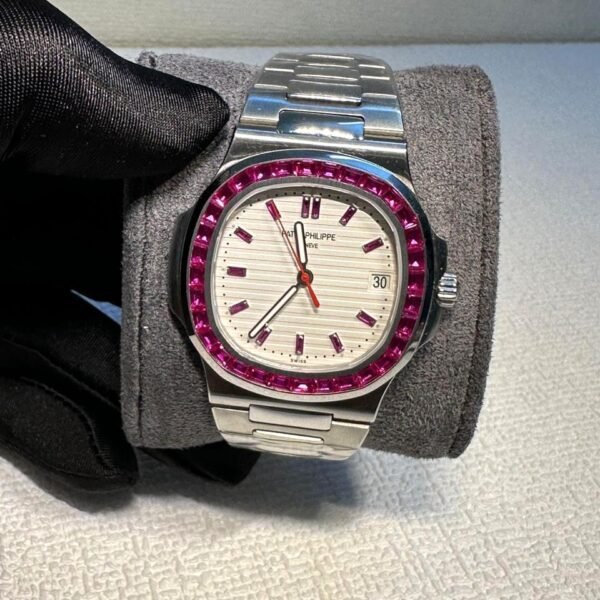 Patek Philippe Nautilus 5711/112P Platinum white dial with pink Rubies Bezel super clone watch