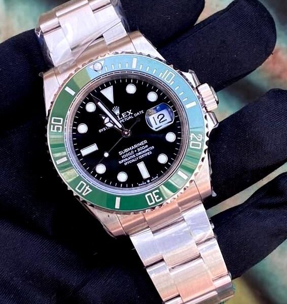 ROLEX SUBMARINER BLACK DIAL GREEN BEZEL FULL STEEL SWISS SUPER MASTER WATCH