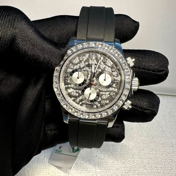 ROLEX DAYTONA EYE OF THE TIGER SILVER DIAMOND EDITION SWISS ETA WATCH