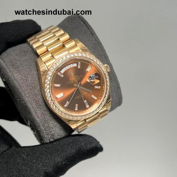 Rolex Day-Date 40mm brown Dial With Stone Stoned Bezel super clone watches in dubai