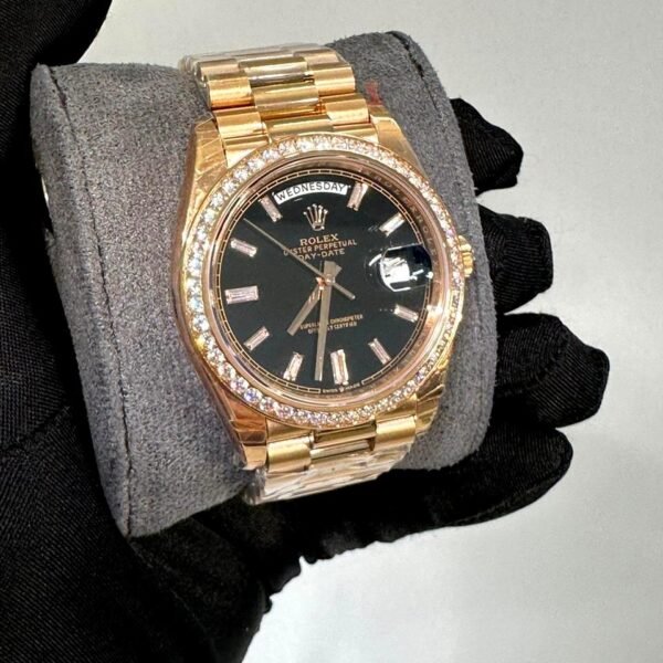 Rolex Day Date 40 mm Black Dial With Stone super  clone watches in dubai