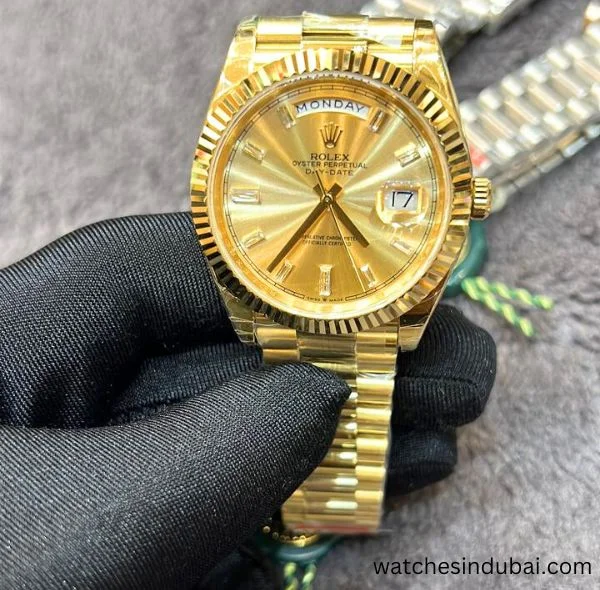 Rolex Day Date  Golden  Dial with diamond and Flutted  Bezel super clone watches in dubai