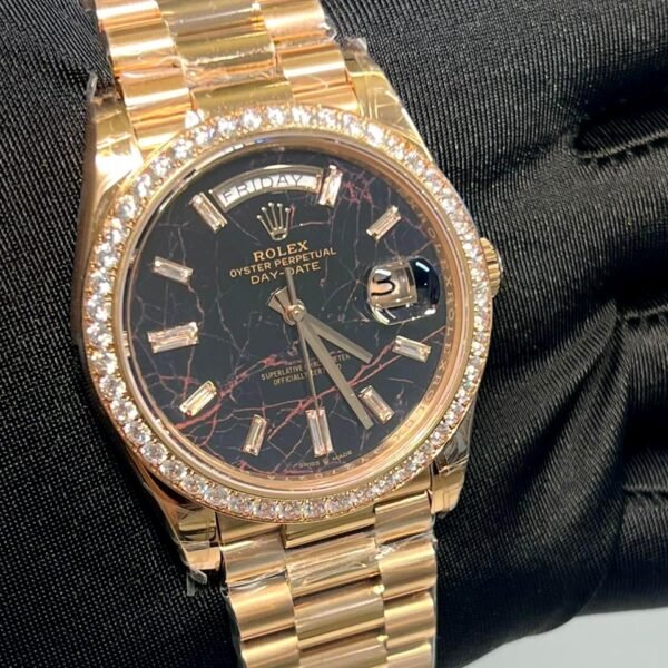 Rolex Day-Date 40 Everose Gold Eisenkiesel Dial with diamond bezel super clone watches in dubai