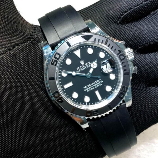Rolex Yacht-Master Black dial silver bezel rubber strap super clone watches in dubai