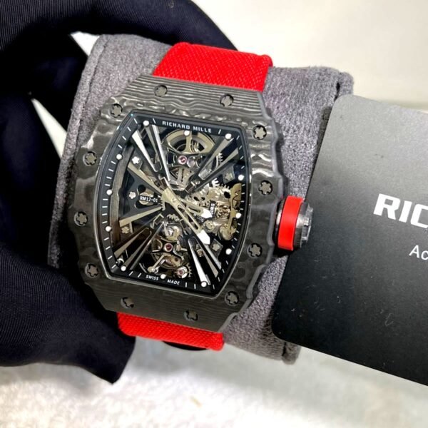 Richard Mille RM 12-01 black watch with red velcro strap super clone replica watches in Dubai